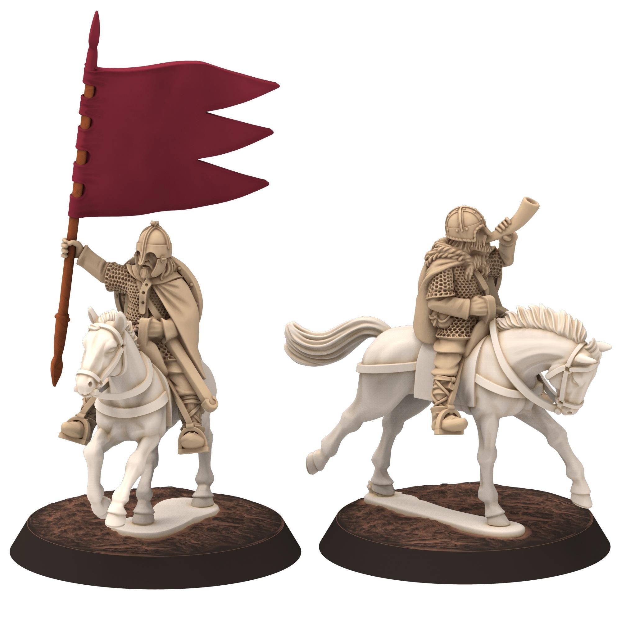 Dark ages - Saxons - Mounted Armoured banner and hornblower - Medbury miniature