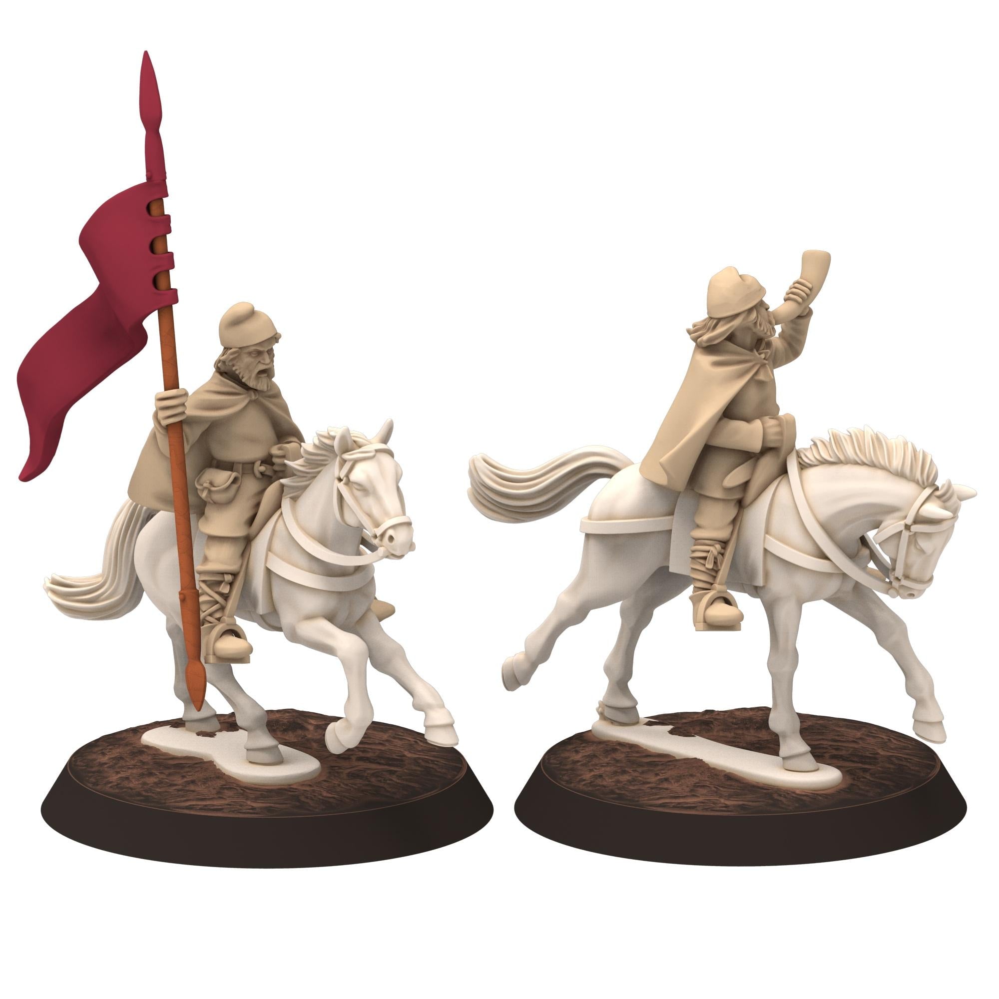 Dark ages - Saxons - Mounted Unarmoured Saxon banner and hornblower - Medbury miniature