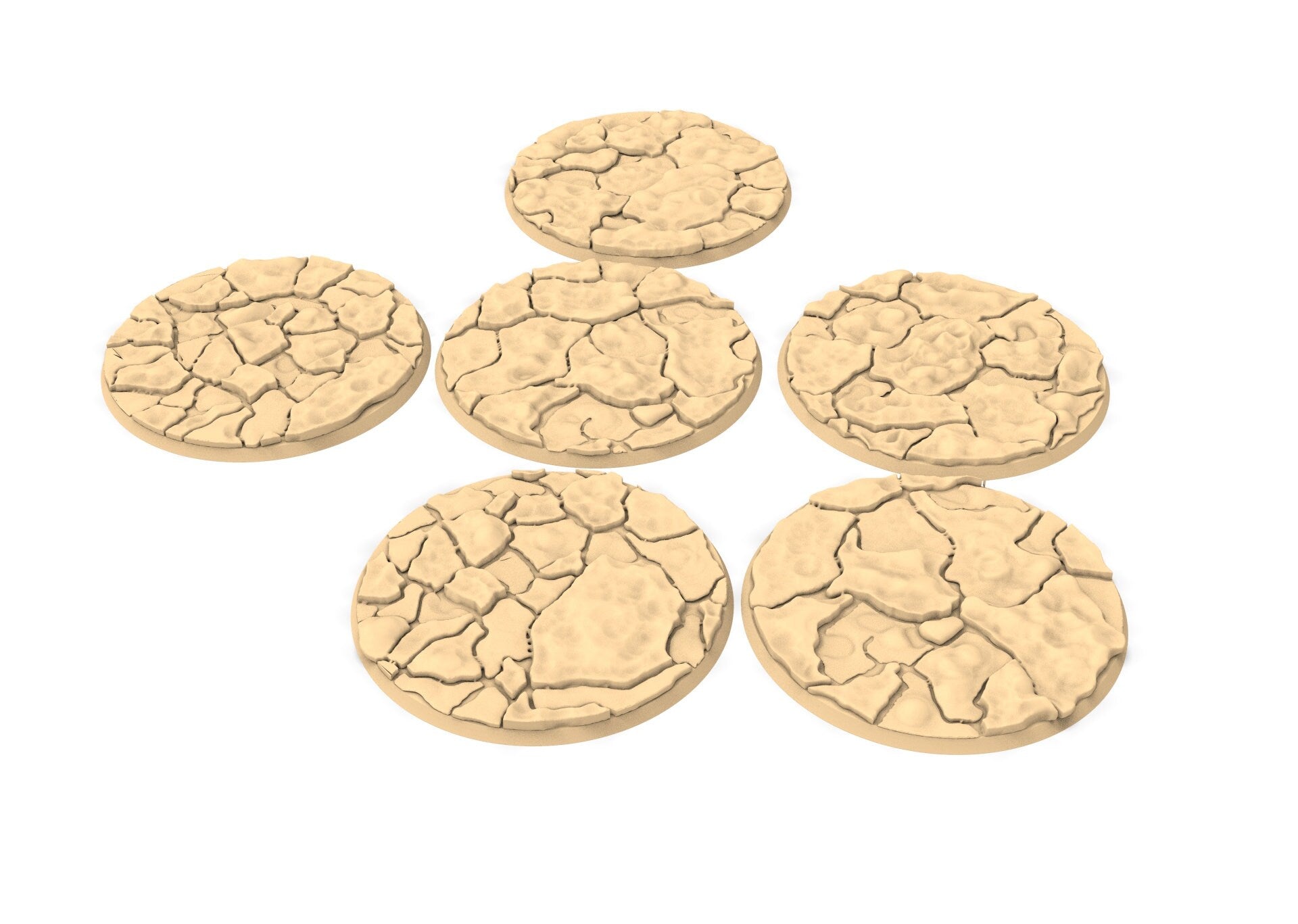 Military - Textured round bases Lot of 25mm to 160mm - cracked desert texture