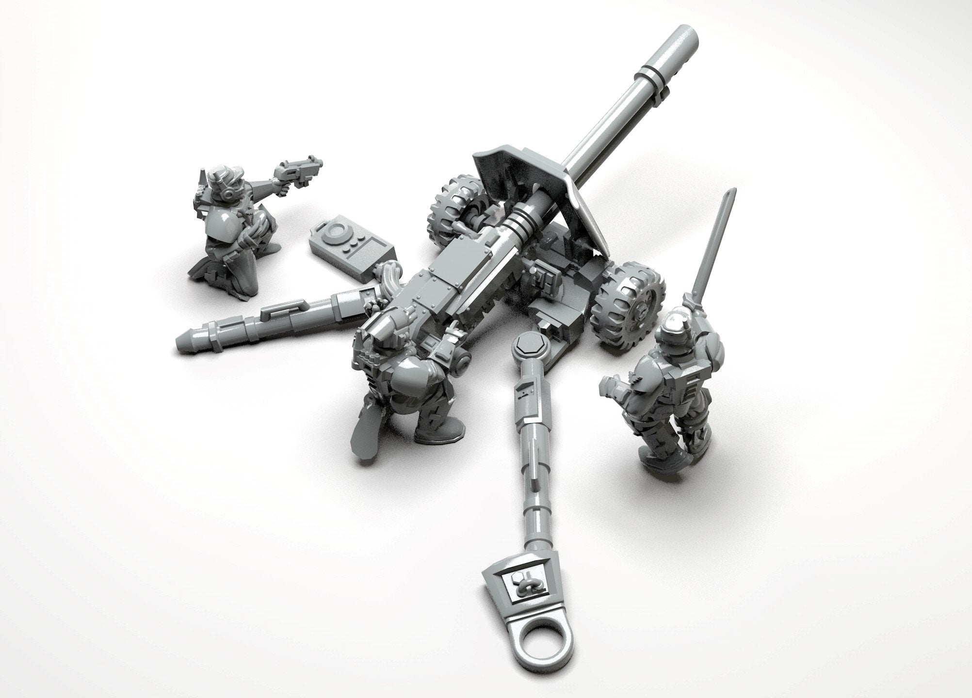 Imperial Army - Heavy Cannon, Heavy Support Weapons team, infantry, post apocalyptic empire, modular miniatures usable for tabletop wargame.