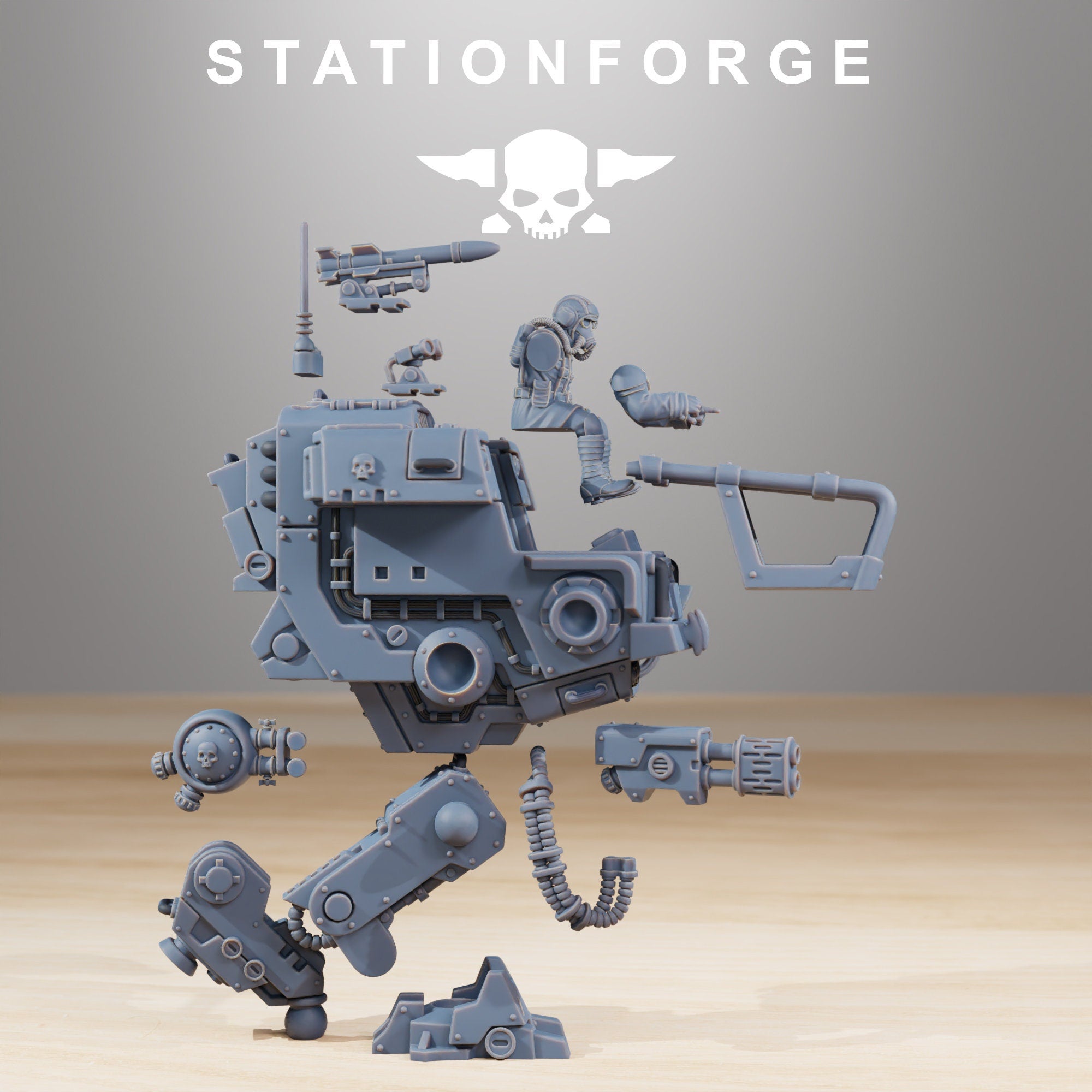 GrimGuard - War Walker MK1, mechanized infantry, post apocalyptic empire, usable for tabletop wargame.