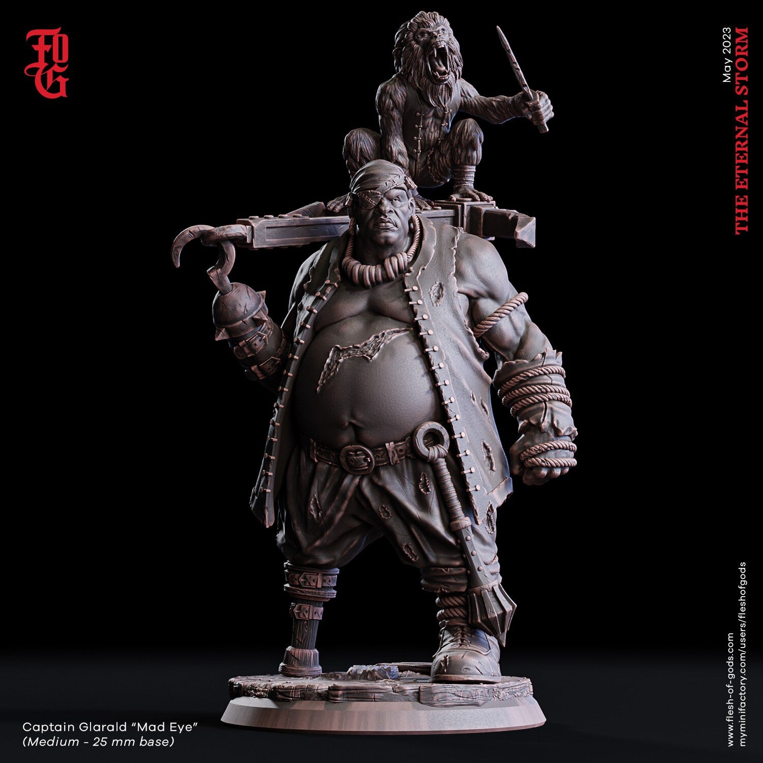 Humans - Captain Glarald 'Mad Eye' ,Captain Pirate Sailor for Wargames, Pathfinder, Dungeons & Dragons and other TTRPG.