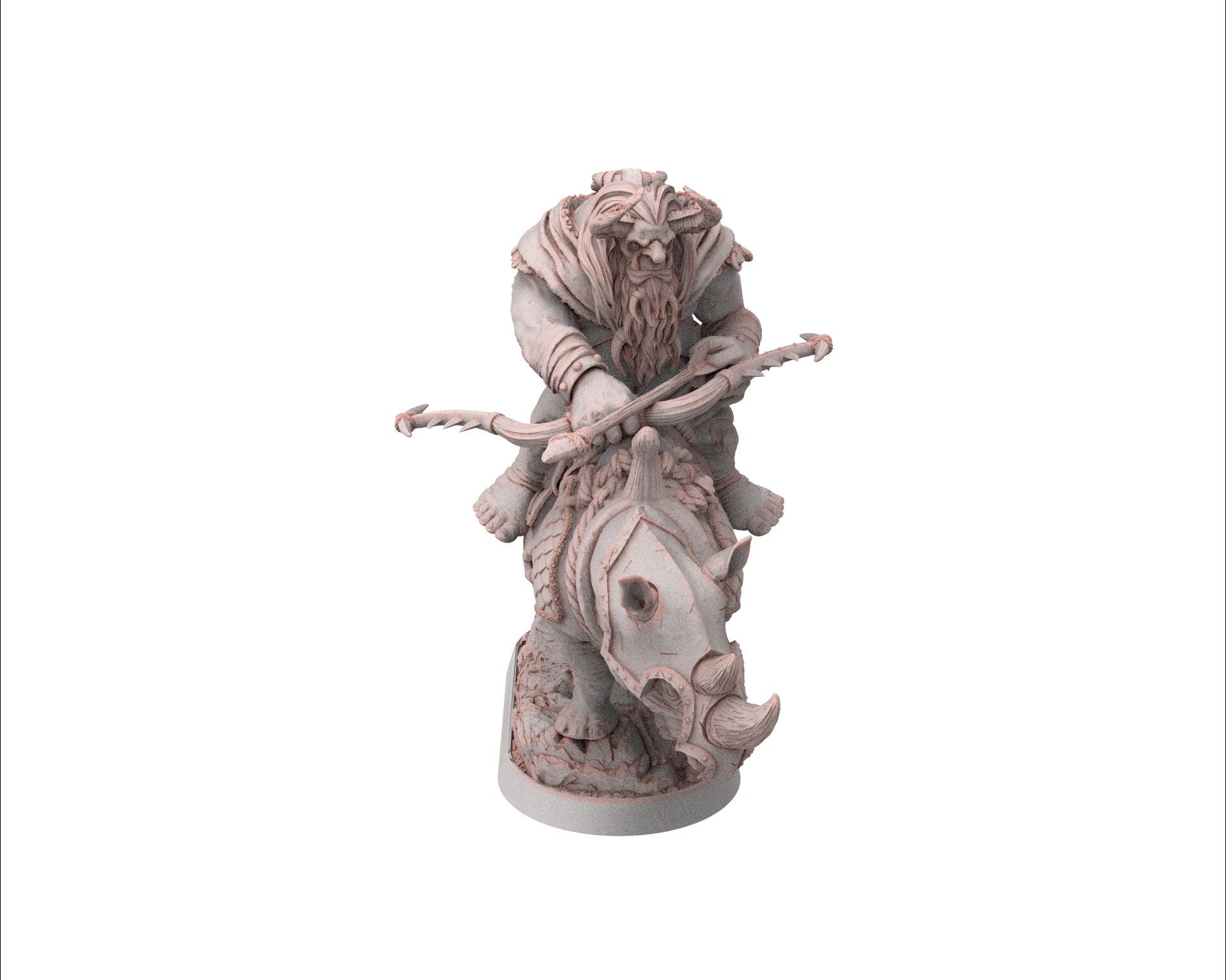Ogre - Kshmeh Klatzmer on sewer rhino, Followers of the Moon Gulper, daybreak miniatures, for Wargames, Pathfinder, Dungeons & Dragons TTRPG