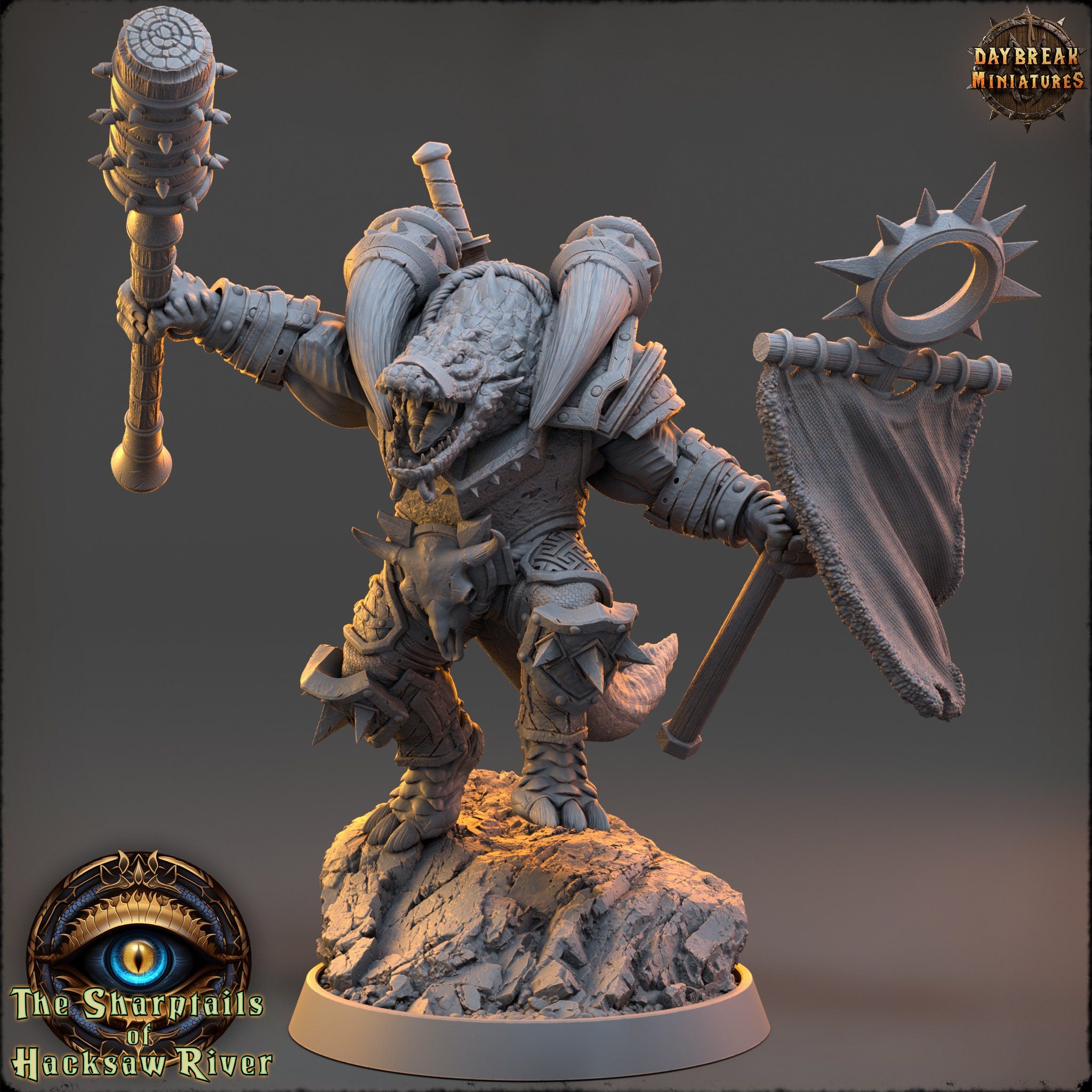 Crocodile warriors - Firstmate Cranmer - The Sharptails of Hacksaw River, daybreak miniatures, for Wargames, Pathfinder, Dungeons & Dragons