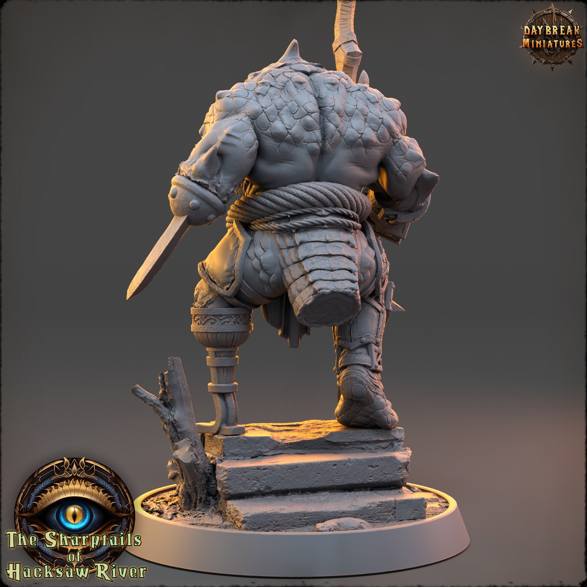 Crocodile warriors - Hook Halfgrind - The Sharptails of Hacksaw River, daybreak miniatures, for Wargames, Pathfinder, Dungeons & Dragons