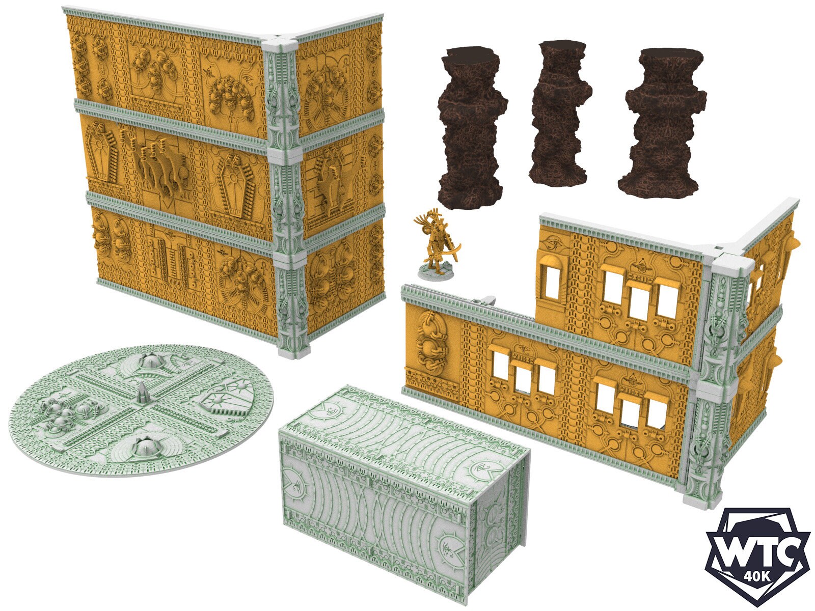 40k WTC 3 stored Ruins, Cinan necropolis egyptian futuristic biome, building scenery terrain, for warmachine, infinity, wargame scifi...