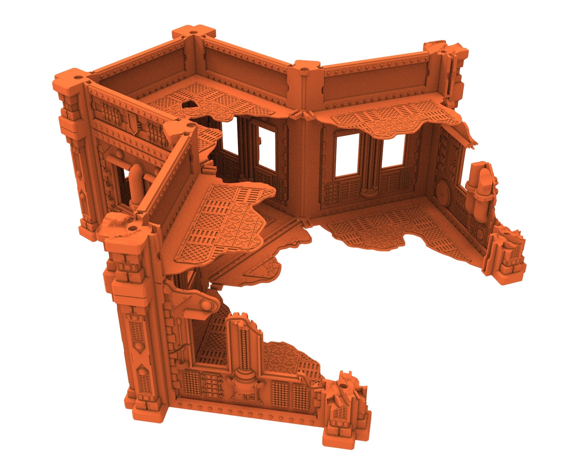 Industrial Ruined building printed in PLA and resin usable for warmachine, Damocles, One Page Rule, Firefight, infinity, scifi wargame...