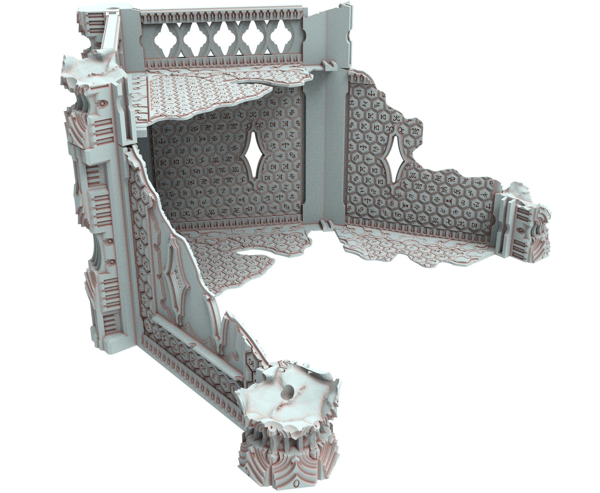 Dark city Ruined building elves eldar in PLA and resin usable for warmachine, Damocles, One Page Rule, Firefight, infinity, scifi wargame...