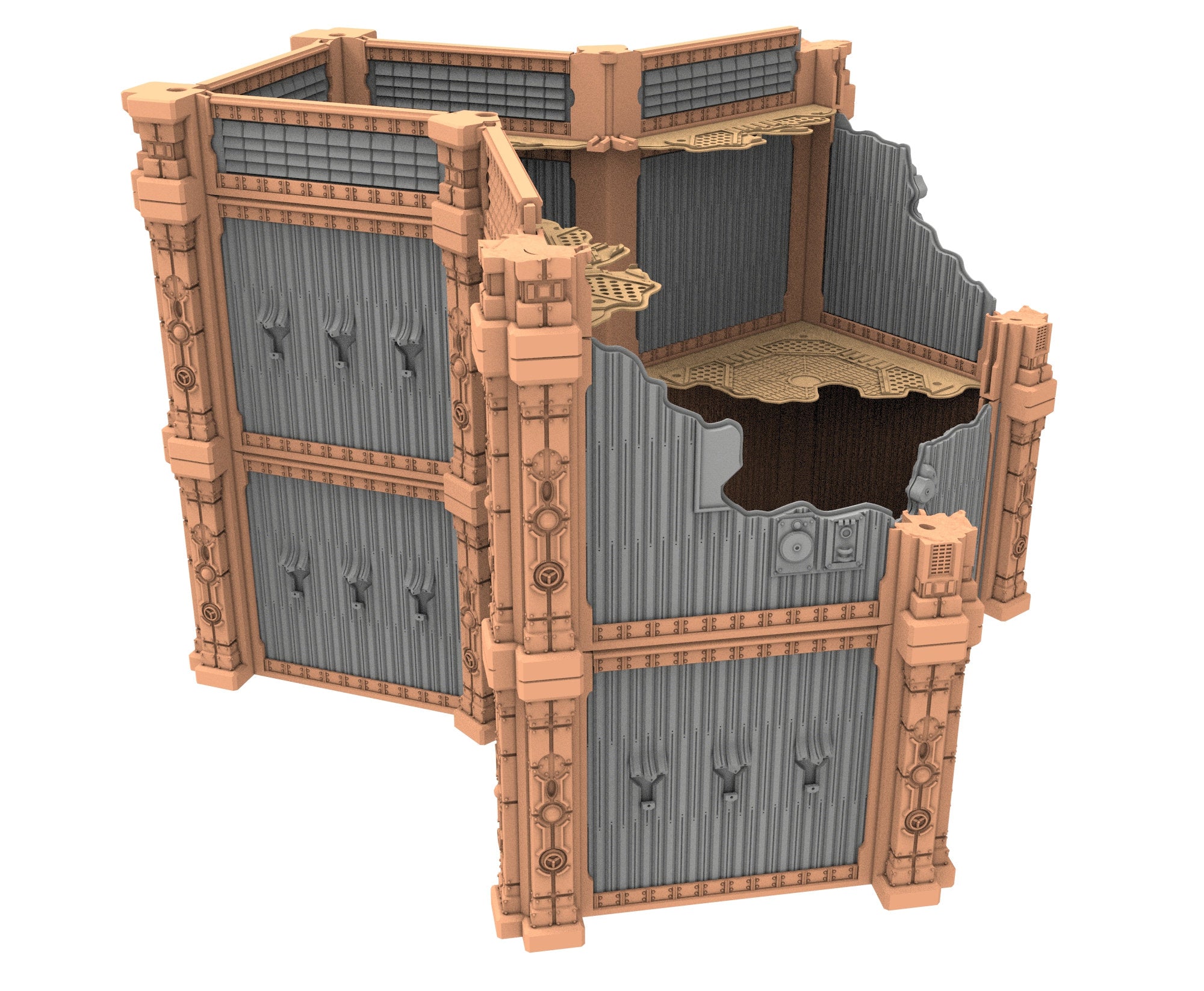 Military Ruined building printed in PLA and resin usable for warmachine, Damocles, One Page Rule, Firefight, infinity, scifi wargame...