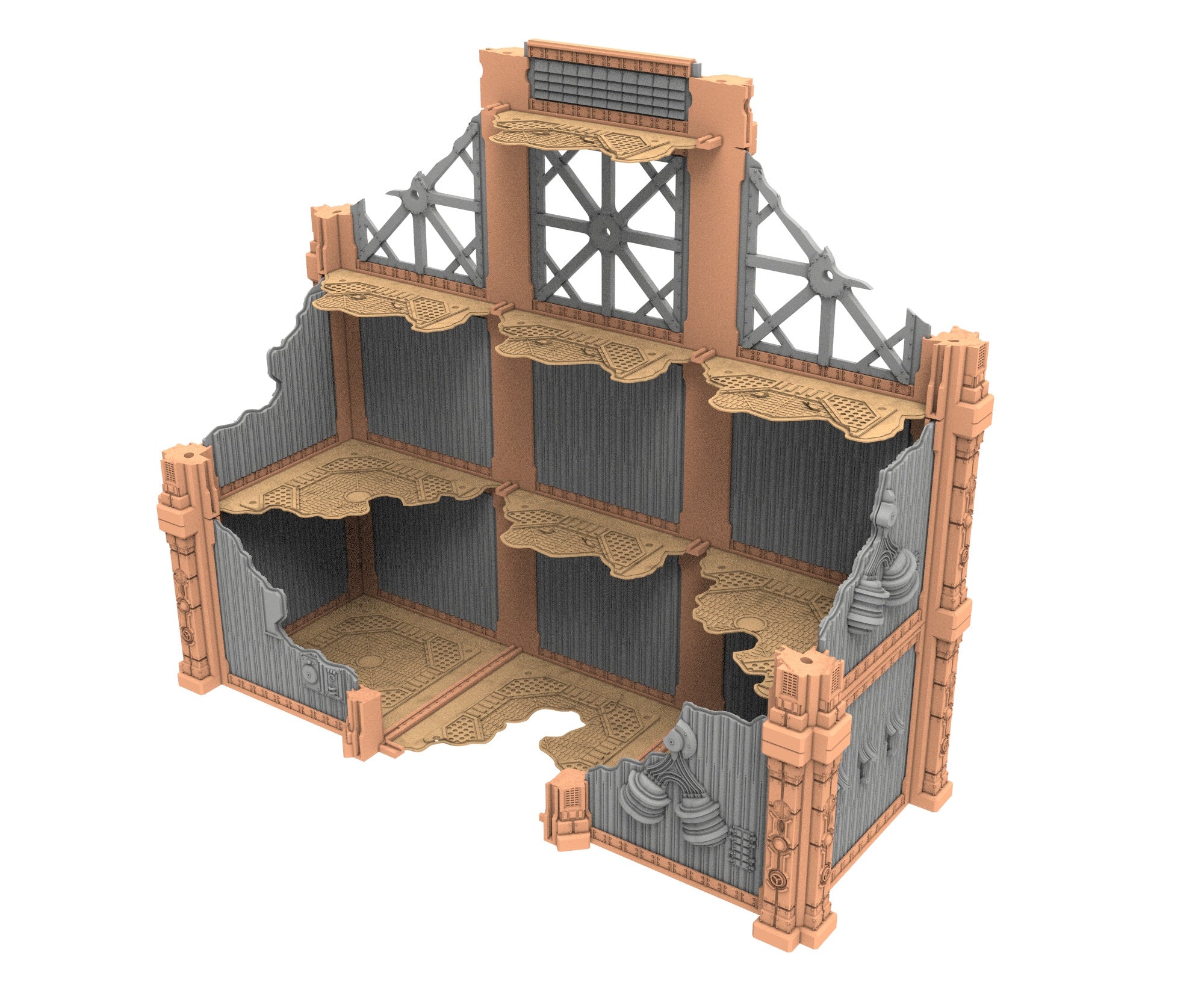 Military Ruined building printed in PLA and resin usable for warmachine, Damocles, One Page Rule, Firefight, infinity, scifi wargame...