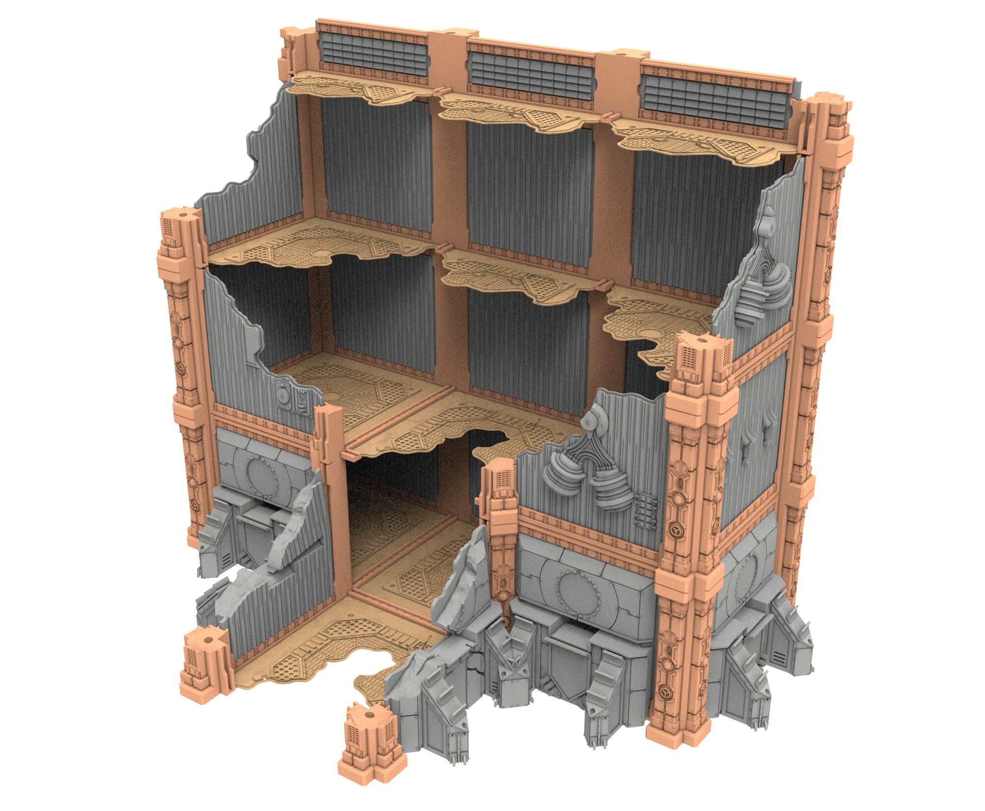 Military Ruined building printed in PLA and resin usable for warmachine, Damocles, One Page Rule, Firefight, infinity, scifi wargame...