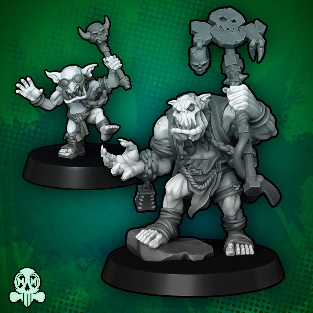 Green Skin - Orc Shaman and Goblin Sidekick - Malicious Minis